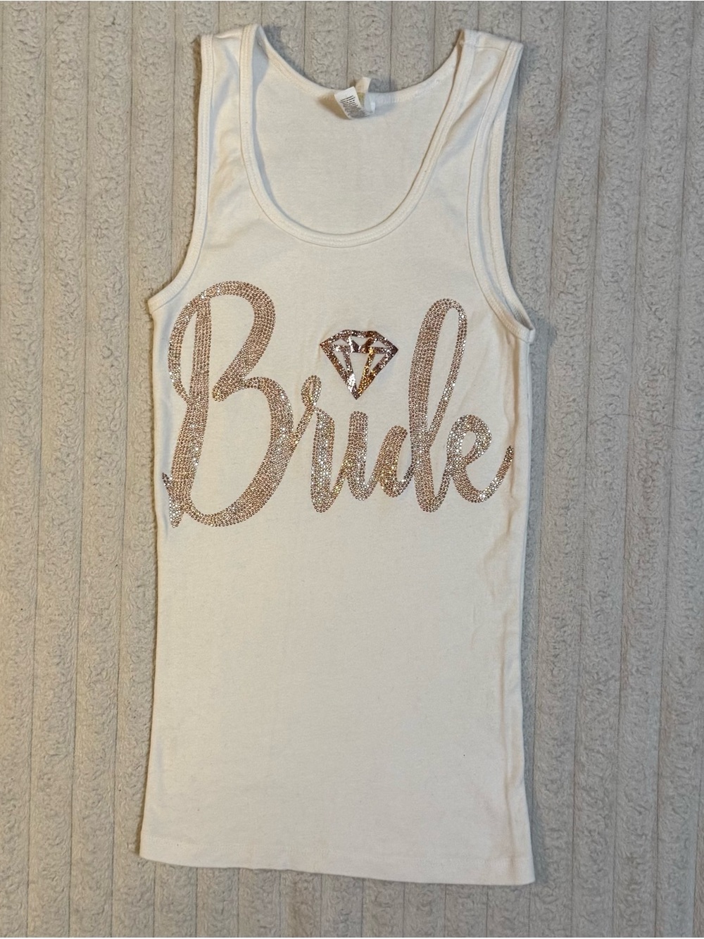 White Bride Tank Top Rose Gold Detail Bachelorette Size S